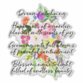 Droomgedicht Waterverf Flowers Sticker (Voorkant)