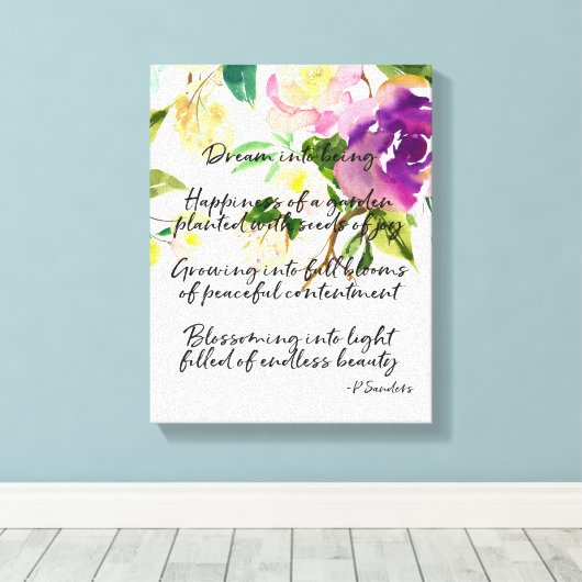 Droomgedicht Waterverf Paarse Bloemen Canvas Afdruk (Insitu (Houten vloer))