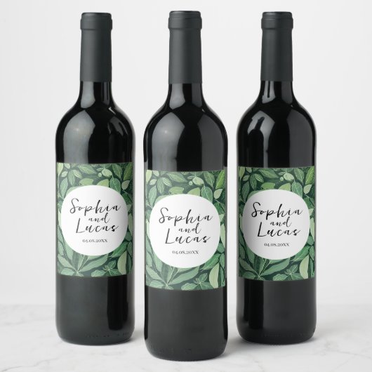 Droomgroene Bladeren Bruiloft Wijn Etiket (Flessen)