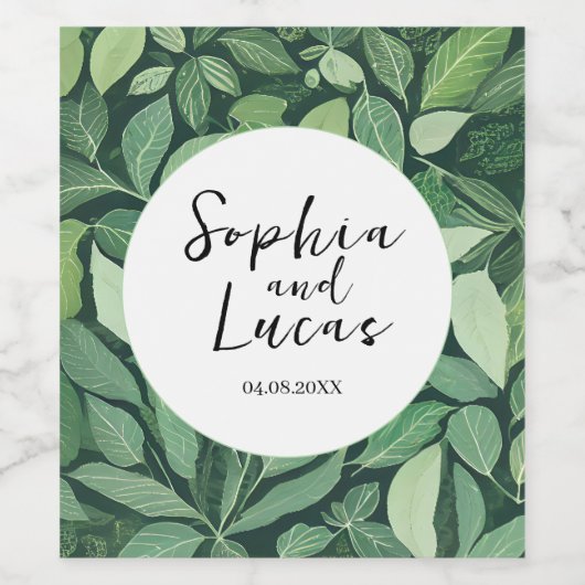 Droomgroene Bladeren Bruiloft Wijn Etiket (Enkel label)