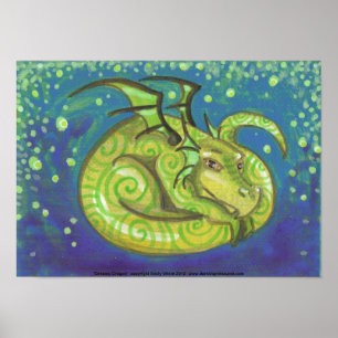 droomgroene draak met droomachtig Poster