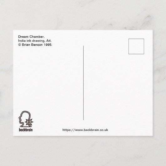 Droomkamer, inkttekening briefkaart (Achterkant)