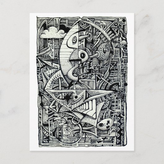 Droomkamer, inkttekening briefkaart (Voorkant)