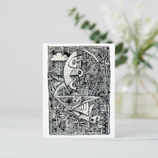 Droomkamer, inkttekening briefkaart (Staand voorkant)