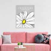 Droomkamer met speelse madeliefjes in geel en grij canvas afdruk (Insitu (Woonkamer))