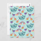 Droomkat dat drijft in het Waterverf-patroon van S Briefkaart (Voorkant / Achterkant)