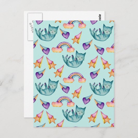 Droomkat dat drijft in het Waterverf-patroon van S Briefkaart (Voorkant / Achterkant)