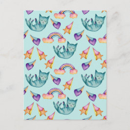 Droomkat dat drijft in het Waterverf-patroon van S Briefkaart