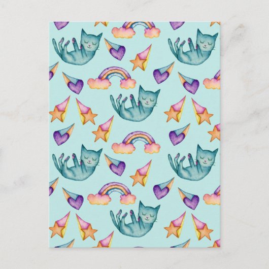 Droomkat dat drijft in het Waterverf-patroon van S Briefkaart (Voorkant)