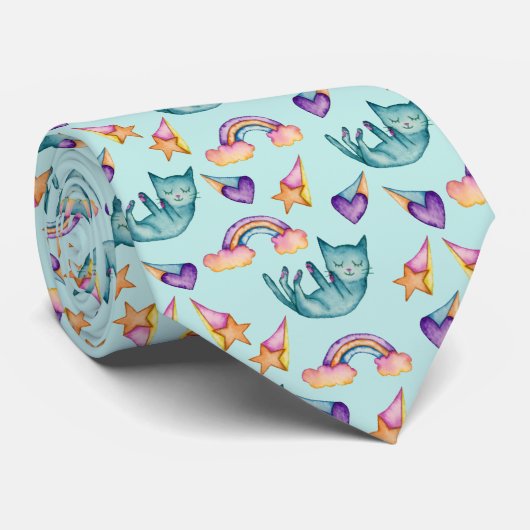Droomkat dat drijft in het Waterverf-patroon van S Stropdas (Opgerold)