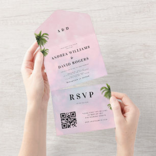 droomkatoenachtig Snoep Roze Tropische QR Code Wed All In One Uitnodiging