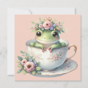Droomkikkertje in Theekop met Bloemen Plat Wenskaa Kaart