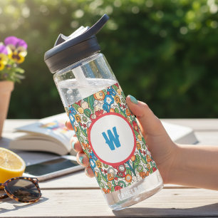 Droomkleurig Bloemig Doodle Patroon Met Initiaalmo Waterfles
