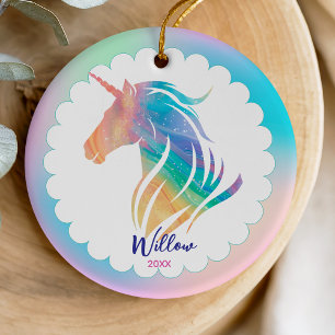 Droomkleurige Regenboog Meisjesachtige Eenhoorn Aa Keramisch Ornament