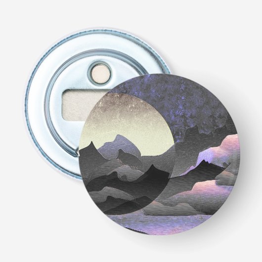 Droomkunst met Maan en Bergen Button Flesopener (Voorkant)