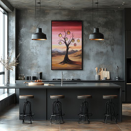 Droomlandschap van hangende zakhorloges aan een bo poster