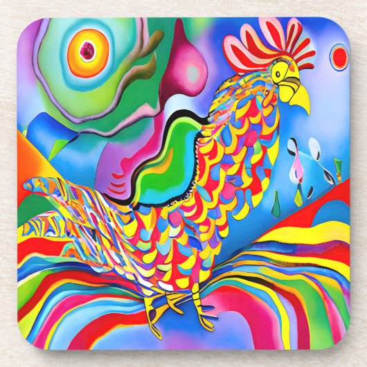 "Droomlandschap Vogel". Een SQ surrealistische abs Bier Onderzetter (Voorkant)