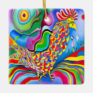 "Droomlandschap Vogel". Een SQ surrealistische abs Keramisch Ornament