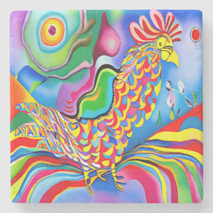 "Droomlandschap Vogel". Een SQ surrealistische abs Stenen Onderzetter