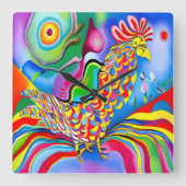 "Droomlandschap Vogel". Een SQ surrealistische abs Vierkante Klok (Voorkant)