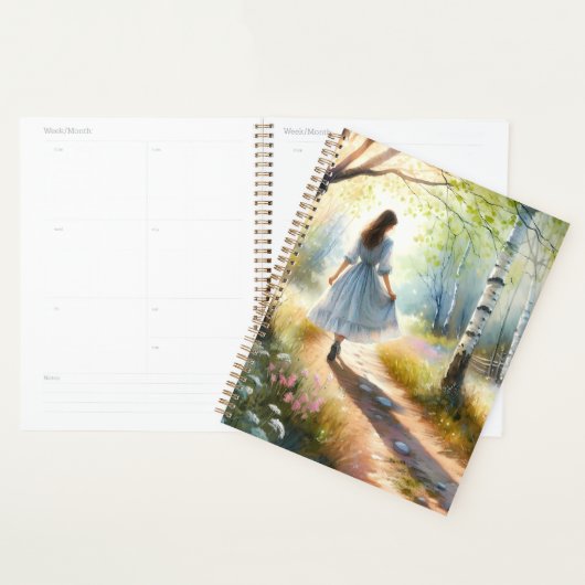 Droommeisje dat door berkenbos danst planner (Display)