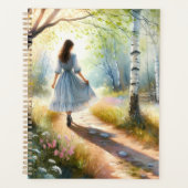 Droommeisje dat door berkenbos danst planner (Voorkant)