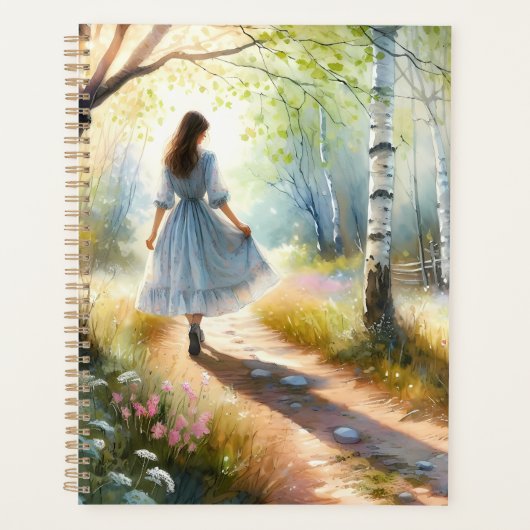 Droommeisje dat door berkenbos danst planner (Voorkant)