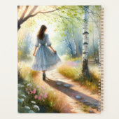 Droommeisje dat door berkenbos danst planner (Achterkant)