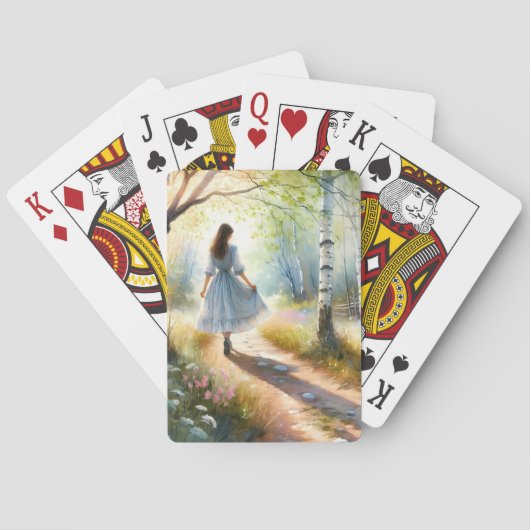 Droommeisje dat door berkenbos danst pokerkaarten (Achterkant)