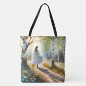 Droommeisje dat door berkenbos danst tote bag (Voorkant)