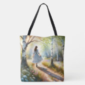 Droommeisje dat door berkenbos danst tote bag (Achterkant)