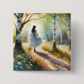 Droommeisje dat door berkenbos danst vierkante button 5,1 cm (Voorkant)