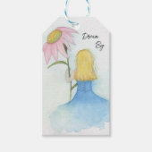 Droommeisje met gigantische bloem "Dream Big" Cadeaulabel (Voorkant)