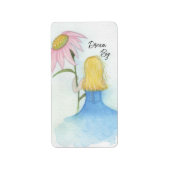 Droommeisje met gigantische bloem "Dream Big" Etiket (Voorkant)