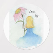 Droommeisje met gigantische bloem "Dream Big" Labels (Design 1)