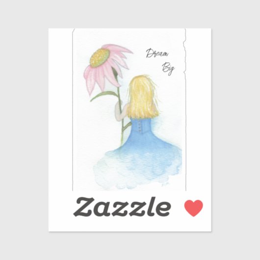 Droommeisje met gigantische bloem "Dream Big" Sticker (Vel)