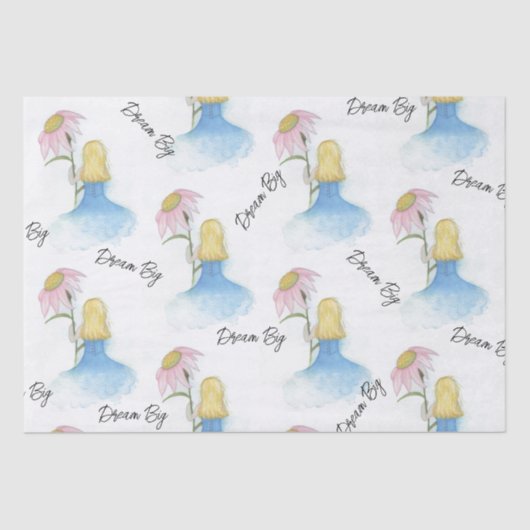 Droommeisje met gigantische bloem "Dream Big" Tissuepapier (Voorkant)