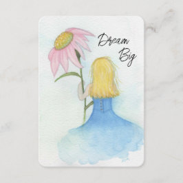 Droommeisje met gigantische bloem informatiekaartje