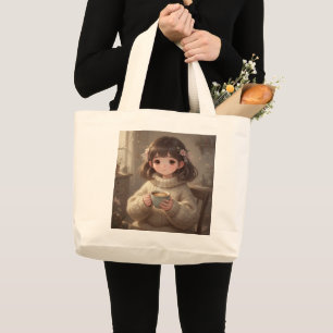 Droommeisje met koffie boodschappentas grote tote bag