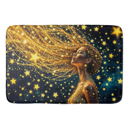 Droommeisje omringd door stralende heldere sterren badmat