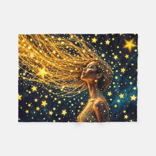Droommeisje omringd door stralende heldere sterren fleece deken (Voorkant (Horizontaal))