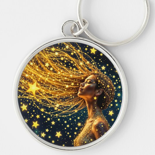 Droommeisje omringd door stralende heldere sterren sleutelhanger (Voorkant)