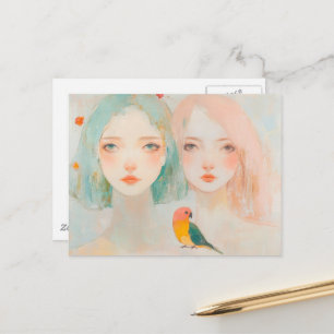 Droommeisjes Met een Mooie Vogel Briefkaart