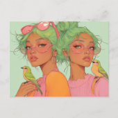 Droommeisjes Met Vogels Briefkaart (Voorkant)