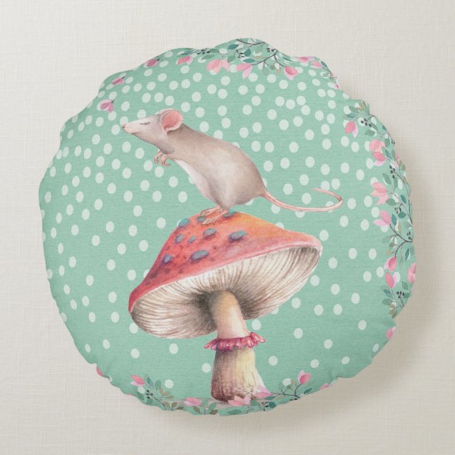 Droommuis- Waterverf illustratie Rond Kussen (Achterkant)