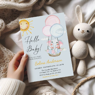 Droomolifant Ballon Baby Shower Uitnodiging 