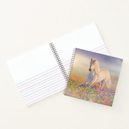 Droompaard loopt door bloemen notitieboek