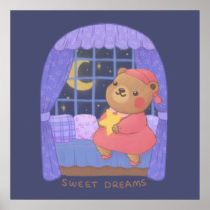 Droompjes: Illustratie van een teddybeer Poster