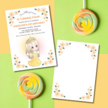 Droomprinses in oranje jurk verjaardag bloemen