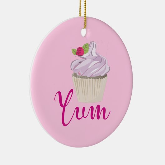 Droomroze Cupcake met Raspberry Yum! Keramisch Ornament (Rechts)